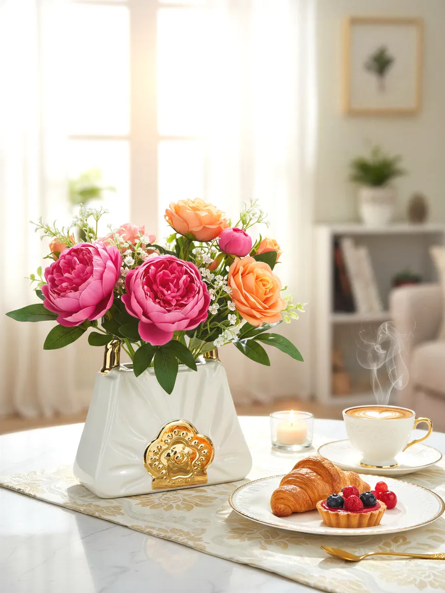 Ваза керамическая для цветов сумочка белая 28,5 см — изображение 2