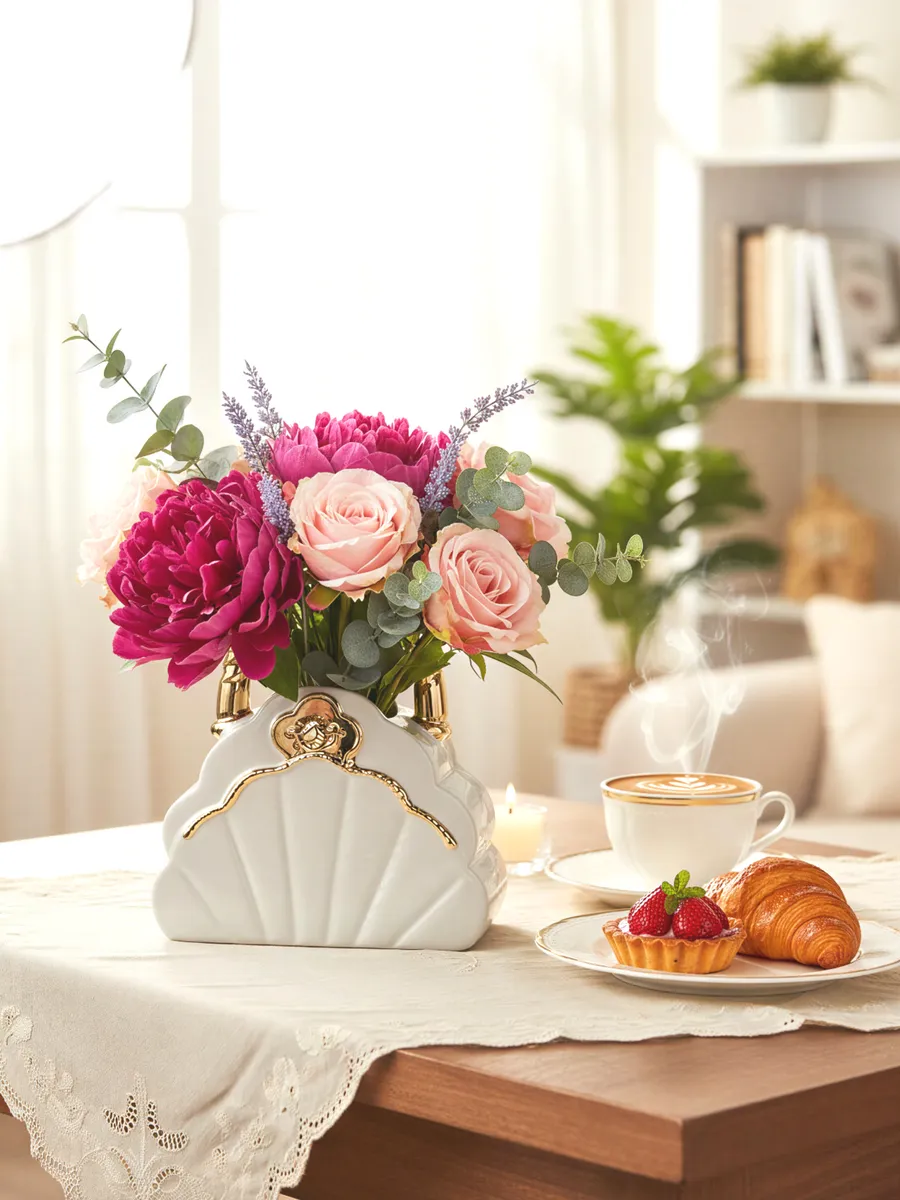 Ваза керамическая для цветов сумочка белая 26,5 см — изображение 2