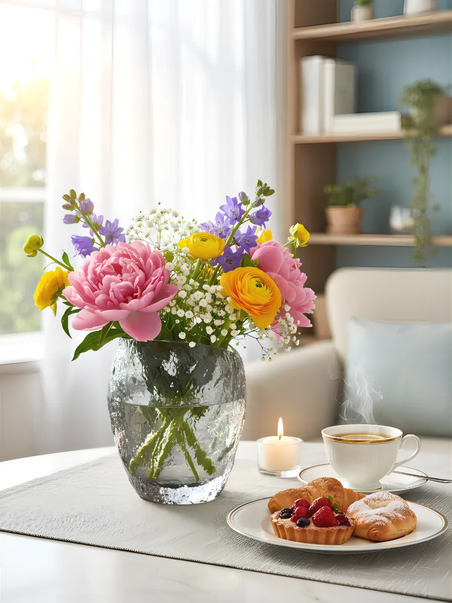 Ваза стеклянная для цветов рельефная прозрачная 18 см — изображение 2