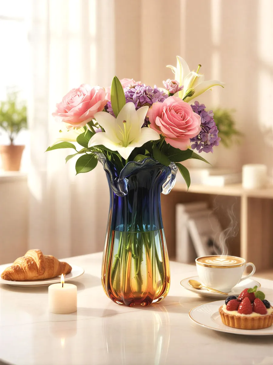 Ваза стеклянная интерьерная для цветов 21*42 см — изображение 2