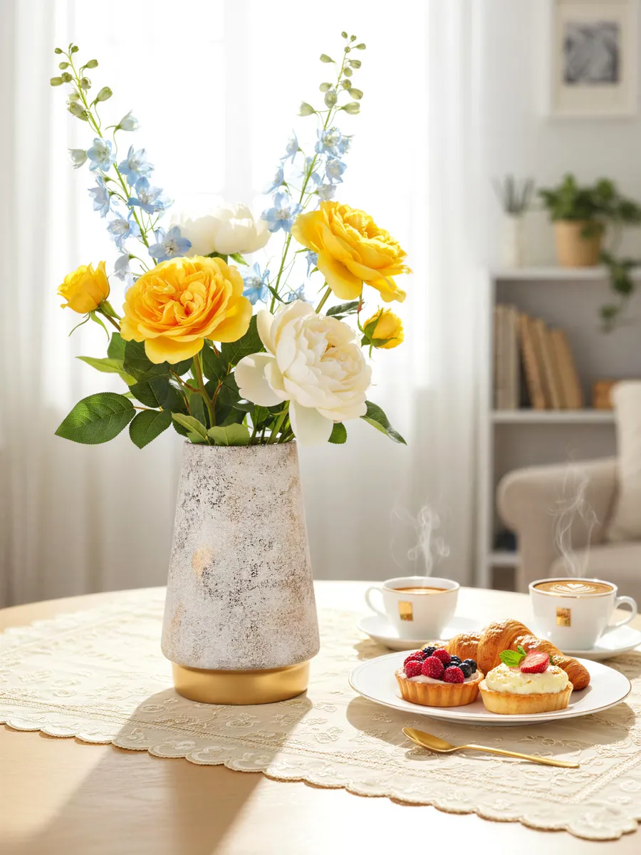 Ваза керамическая для цветов белая золото 25 см — изображение 2