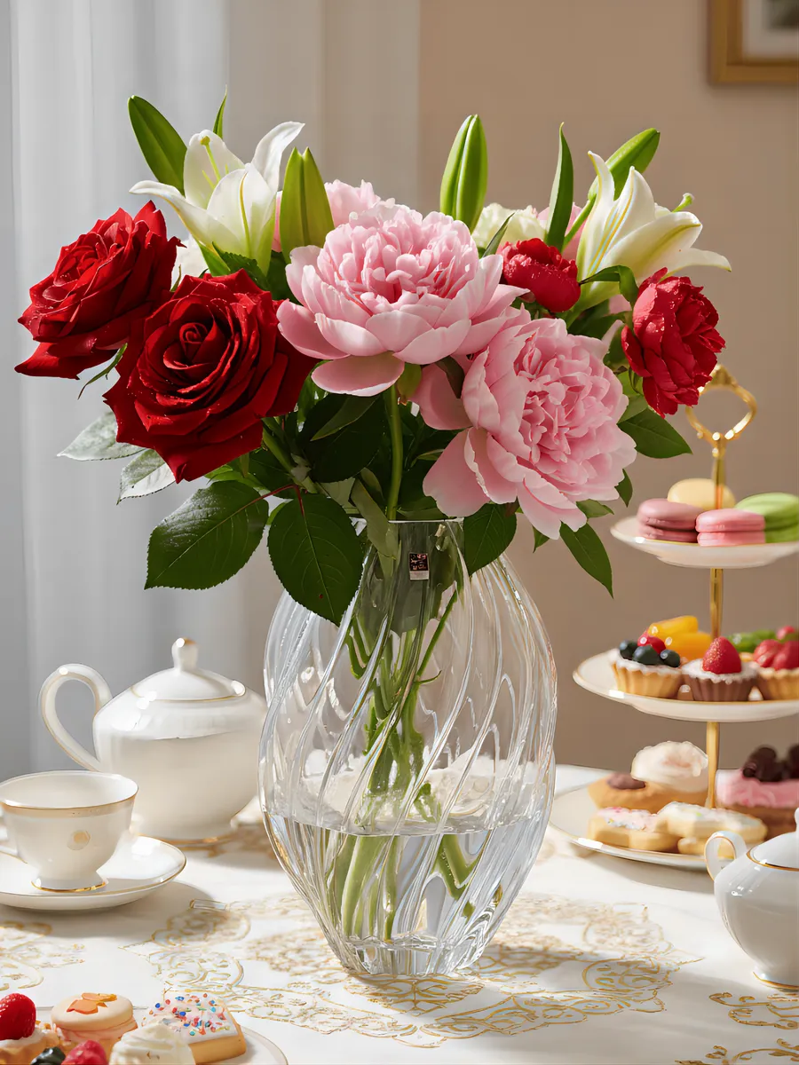 Ваза стеклянная интерьерная для цветов рельефная 23см — изображение 2