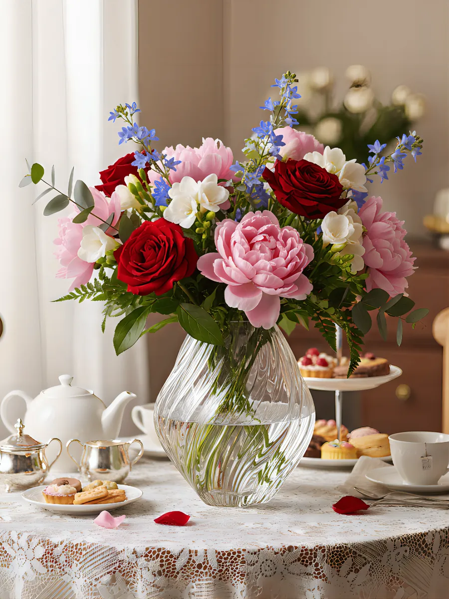 Ваза стеклянная интерьерная для цветов прозрачная 23см — изображение 2