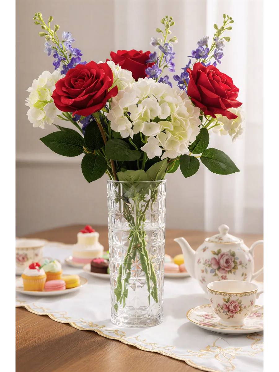 Ваза стеклянная для цветов алмазная огранка 28,5 см — изображение 2