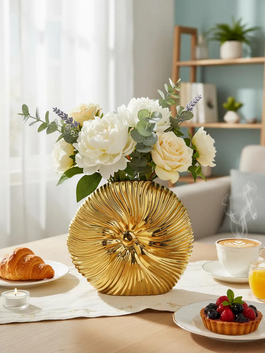 Ваза керамическая для цветов золотая ракушка 22,5 см — изображение 2