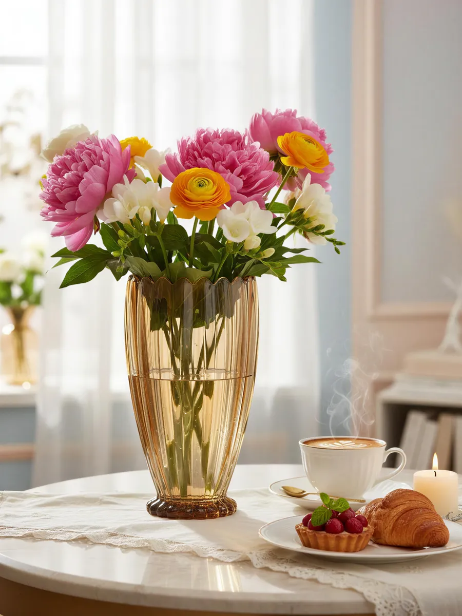 Ваза стеклянная для цветов интерьерная прозрачная 28см — изображение 2