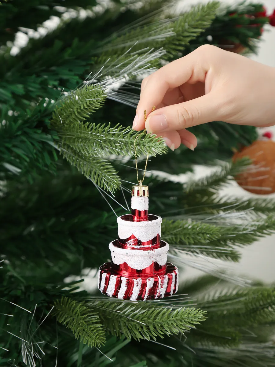 Игрушки елочные торт красно-белый для декора набор 4шт — изображение 2