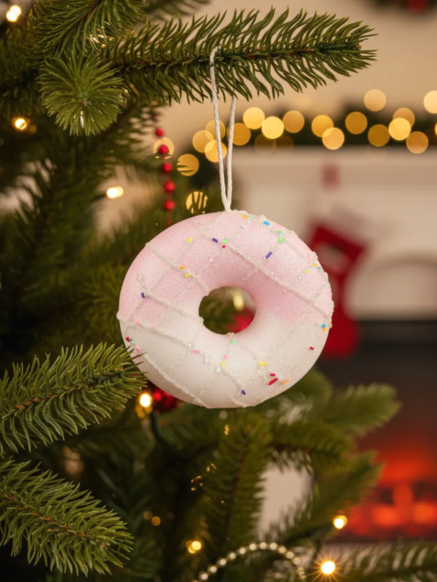 Ёлочные игрушки бублики розовые для декора 10 см набор 2 шт — изображение 2