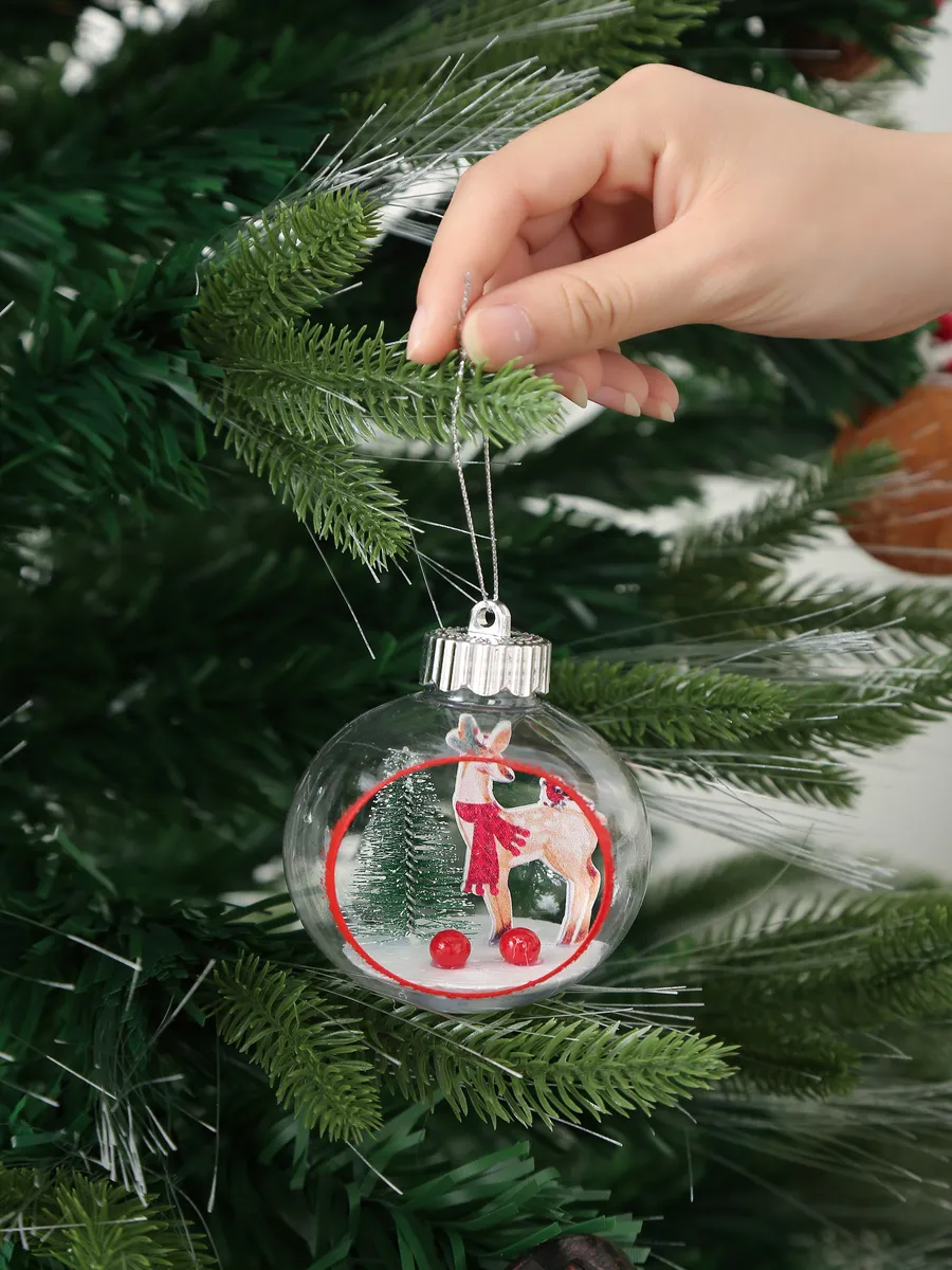 Ёлочные игрушки прозрачные с оленем новогодние украшения 3шт — изображение 2