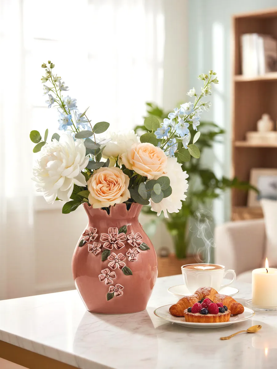 Ваза керамическая для цветов с декором терракотовая 32см — изображение 2