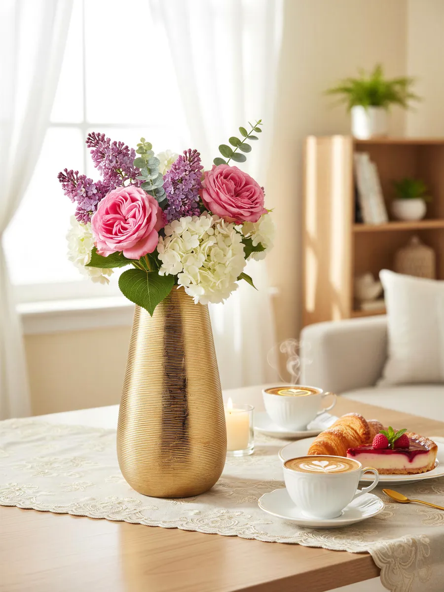 Ваза керамическая для цветов золотая интерьерная 26см — изображение 2