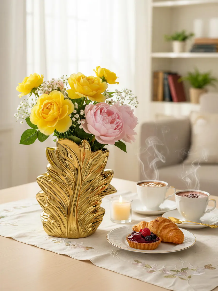 Ваза керамическая для цветов золотая декоративная 24,5 см — изображение 2