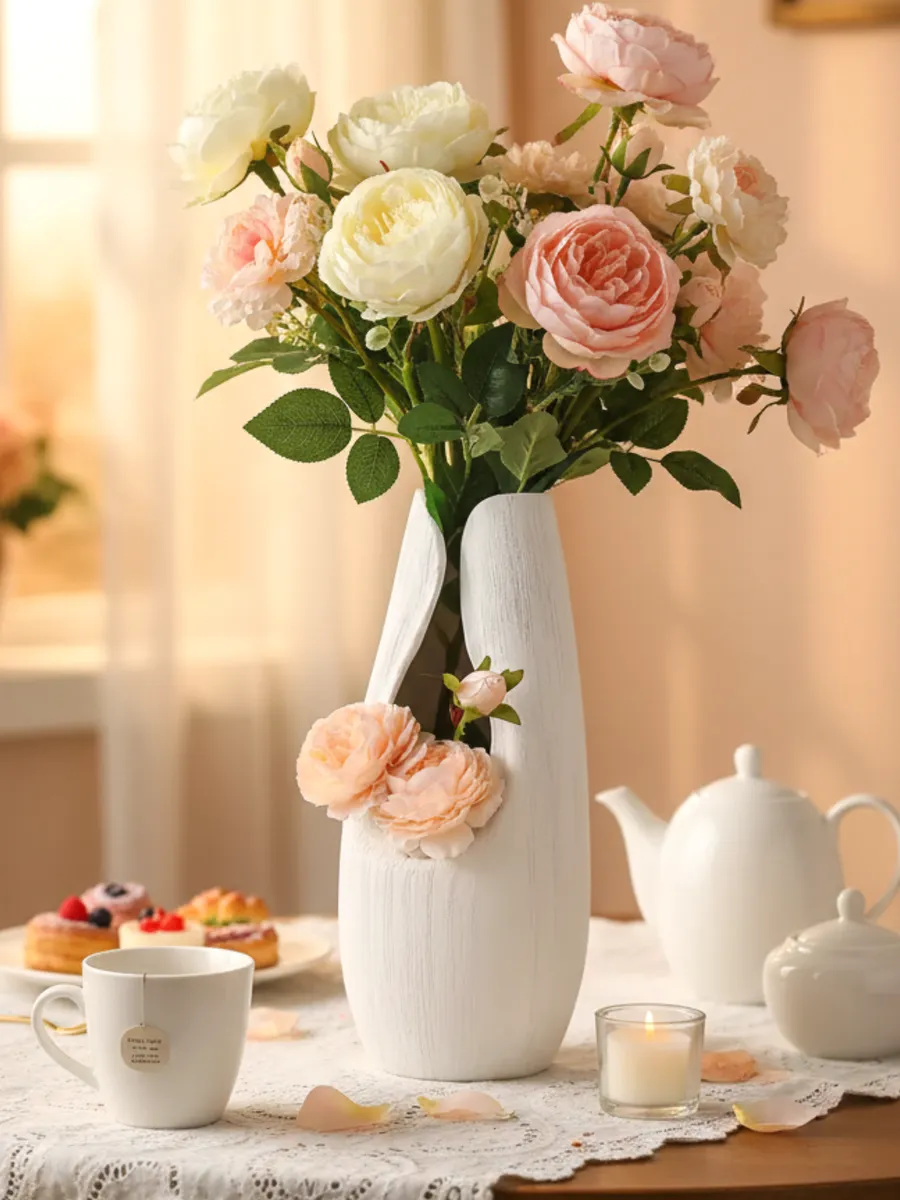 Ваза керамическая для цветов белая декоративная 31 см — изображение 2