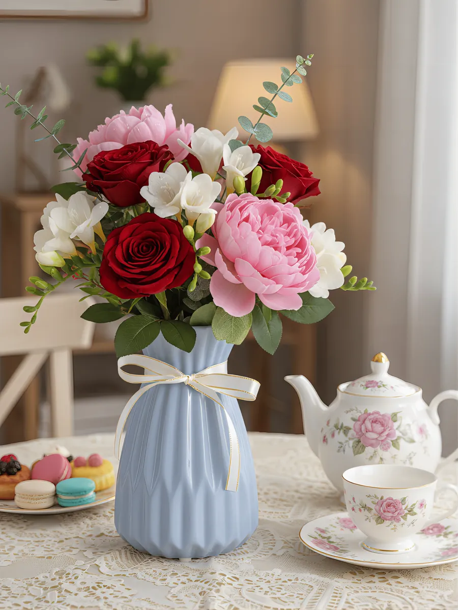 Ваза керамическая для цветов голубая рифленая 15 см — изображение 2