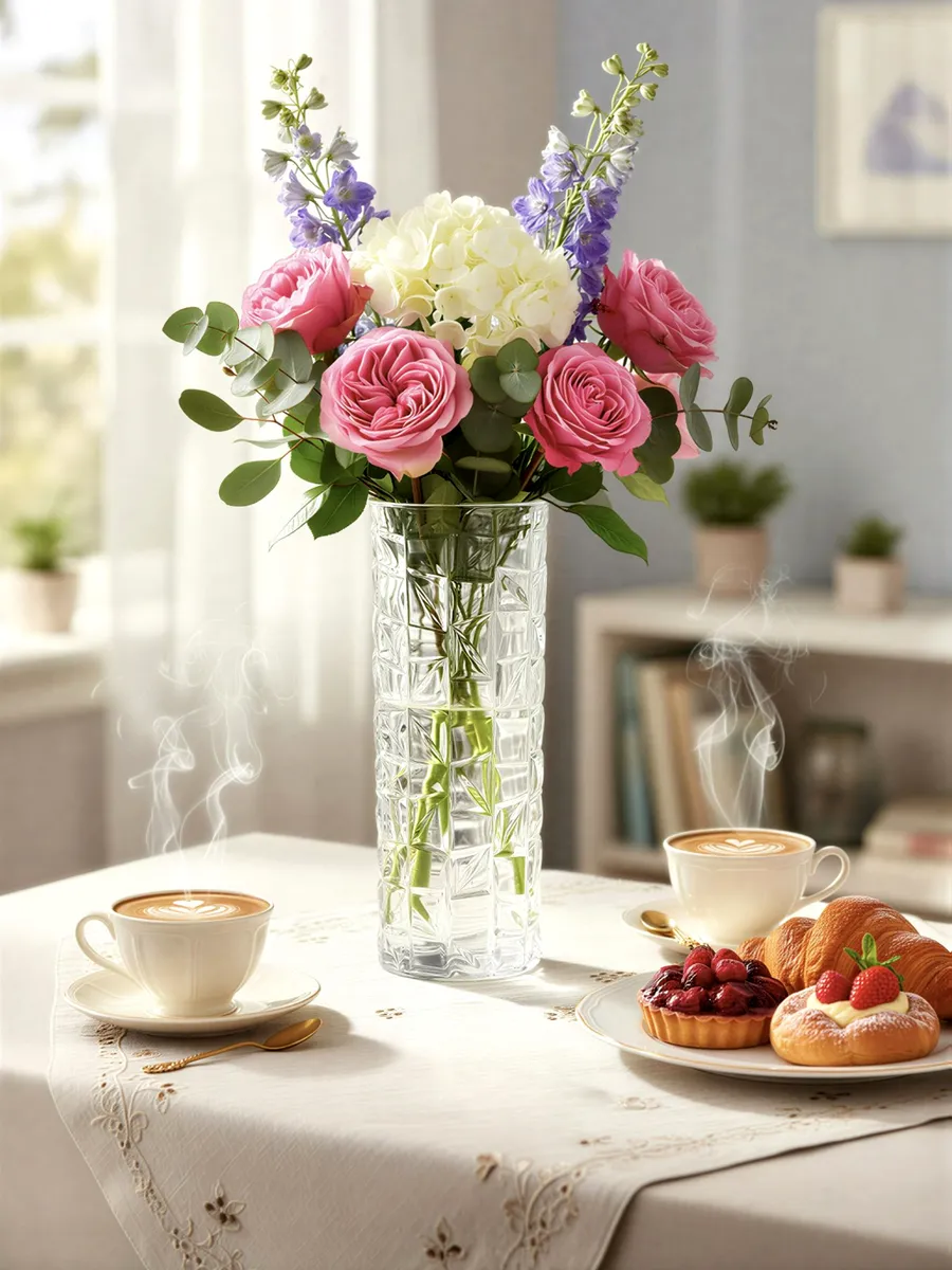 Ваза стеклянная граненая для цветов прозрачная 38,5см — изображение 2