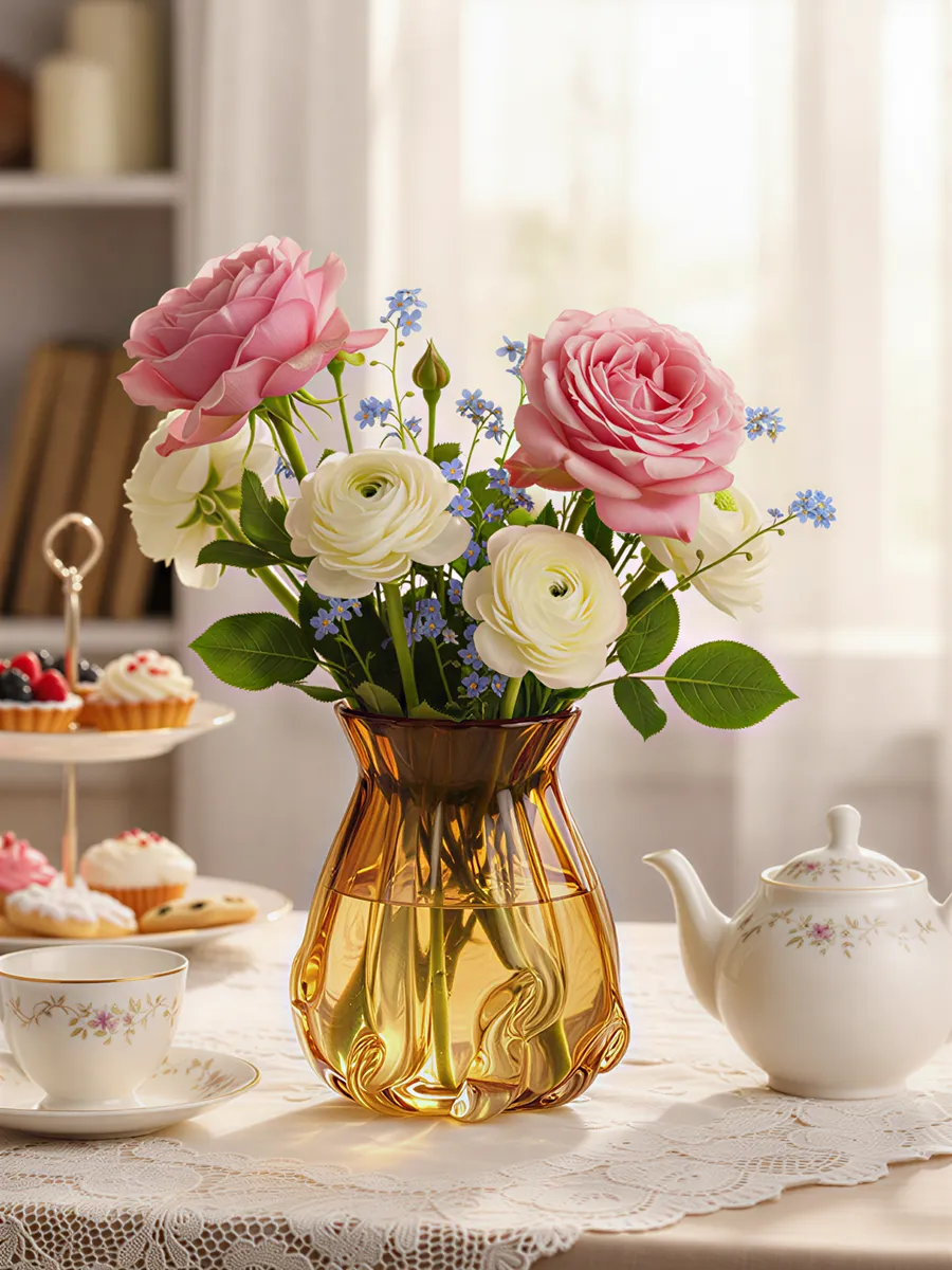 Ваза стеклянная интерьерная для цветов янтарная 19,5 см — изображение 2