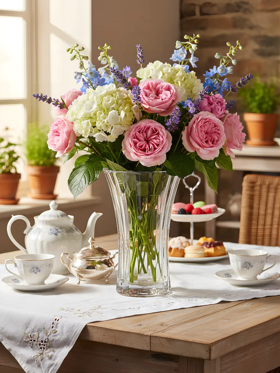 Ваза стеклянная граненая для цветов прозрачная 20см — изображение 2