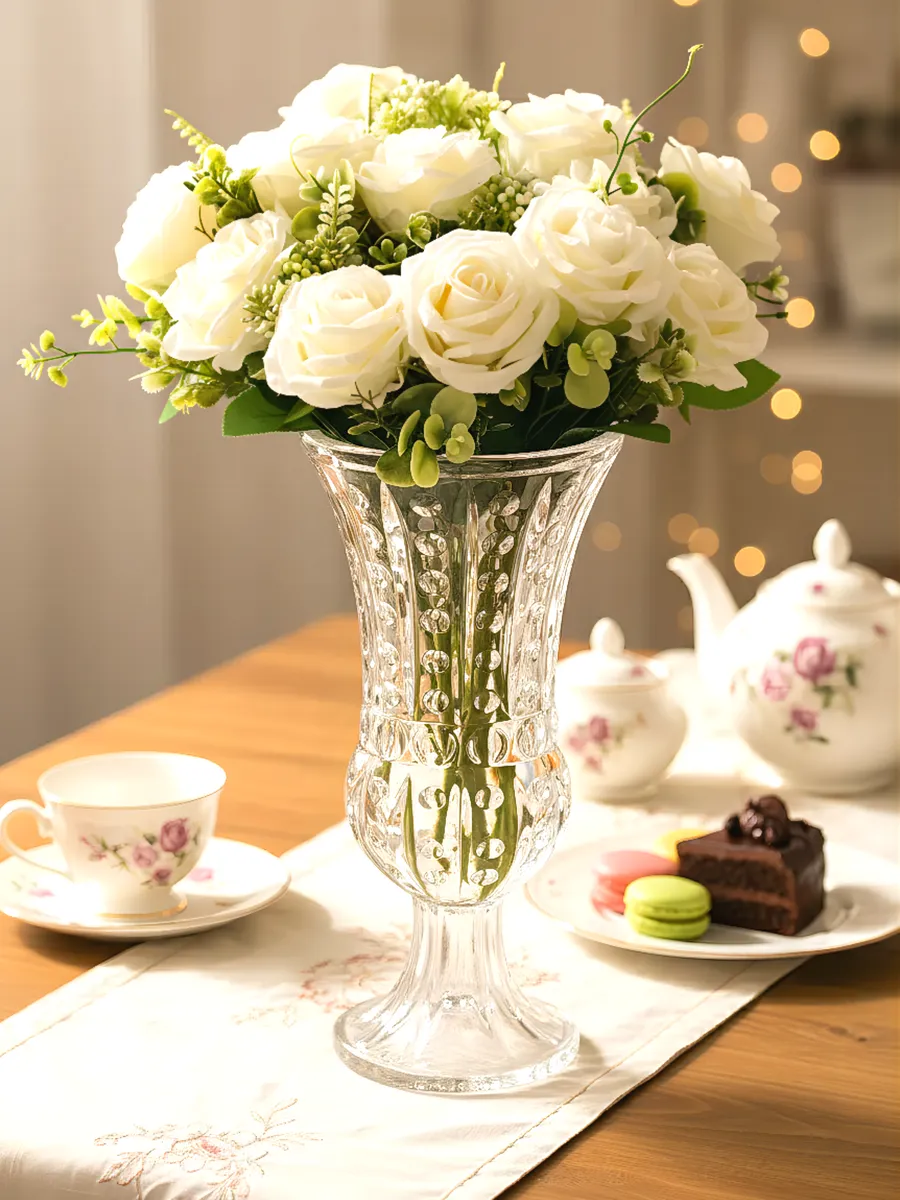 Ваза стеклянная для цветов высокая на ножке 40,5см — изображение 2