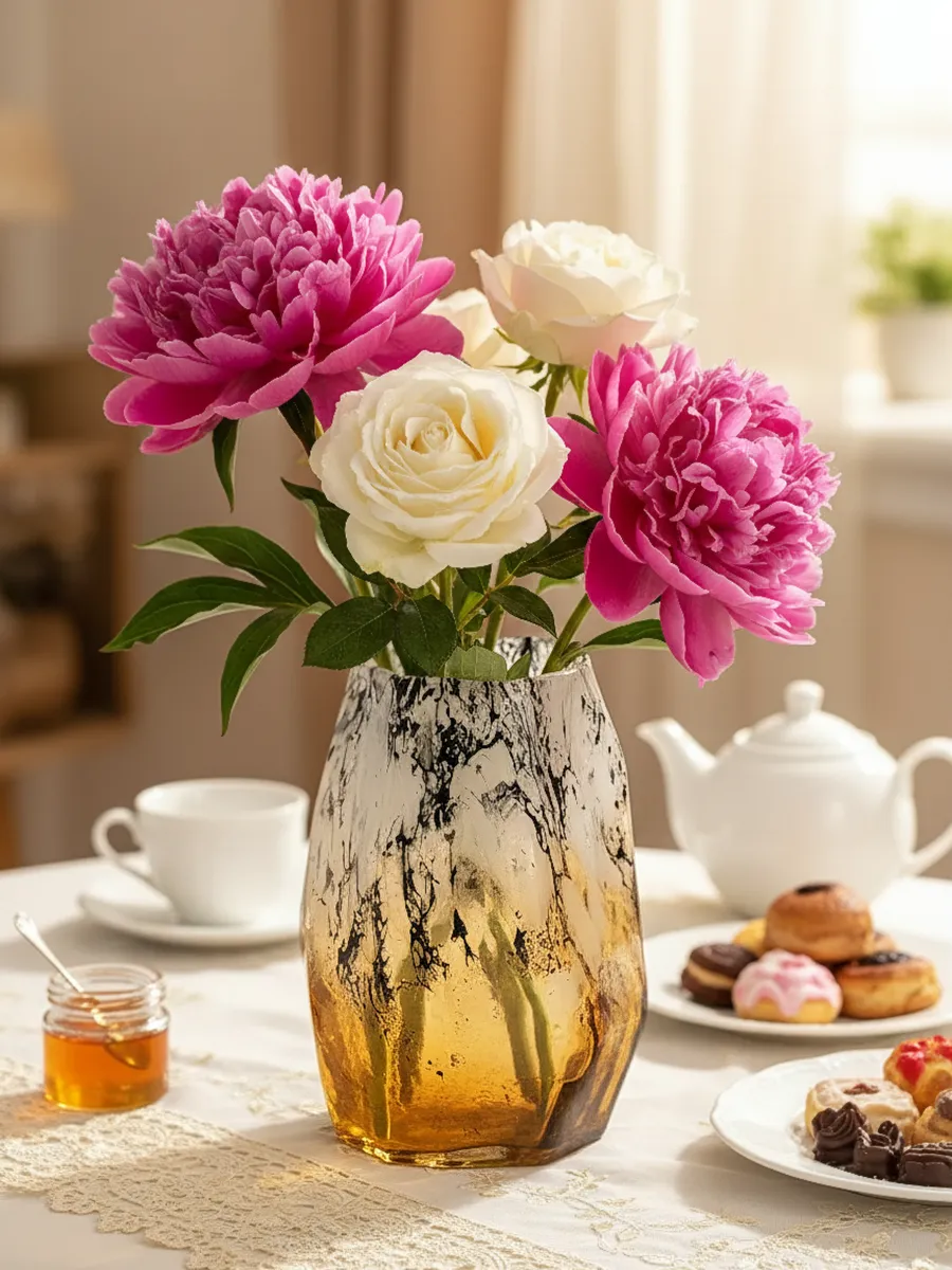 Ваза стеклянная для цветов золотистая 23 см — изображение 2