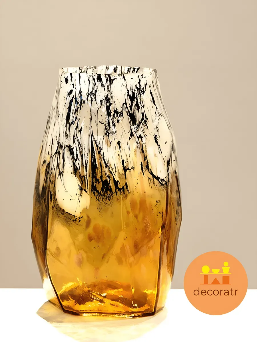 Ваза стеклянная для цветов янтарная с градиентом 29 см — изображение 2