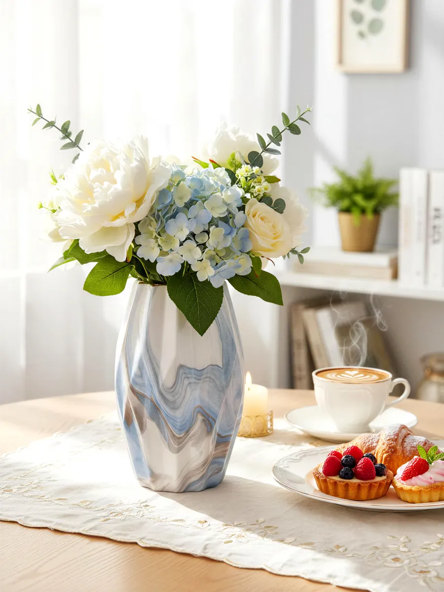 Ваза керамическая для цветов мраморный узор 20 см — изображение 2