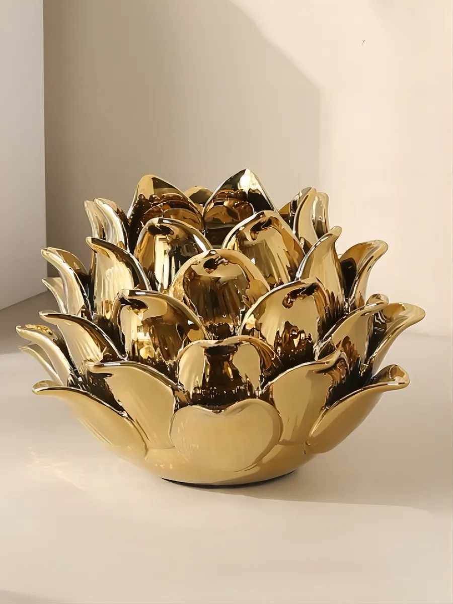 Подсвечник керамический золотой для свечей лотос 13см — изображение 2