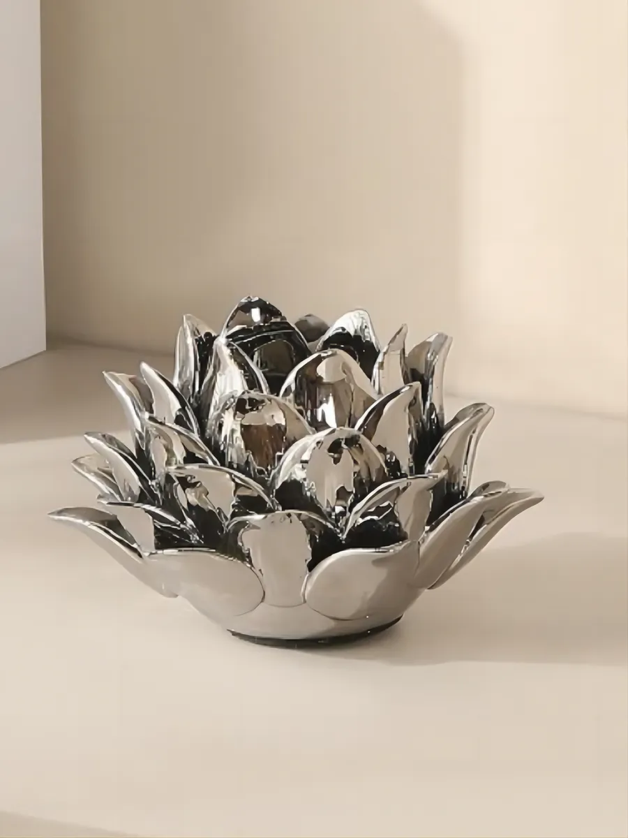 Подсвечник керамический лотос для свечей серебристый 10см — изображение 2