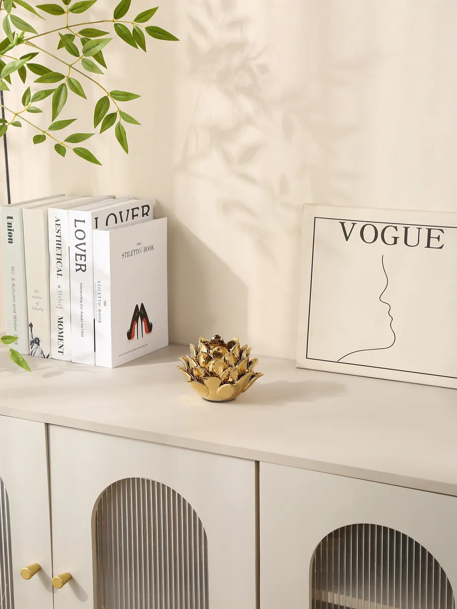 Подсвечник керамический для свечей золотой лотос 10см — изображение 2