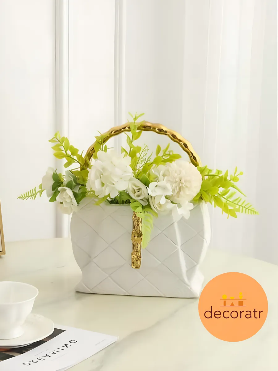 Ваза керамическая для цветов в форме сумочки белая 27см — изображение 2