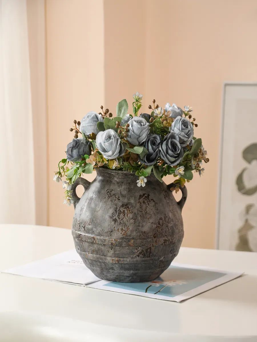 Ваза керамическая для цветов винтажная серая 19 см — изображение 2