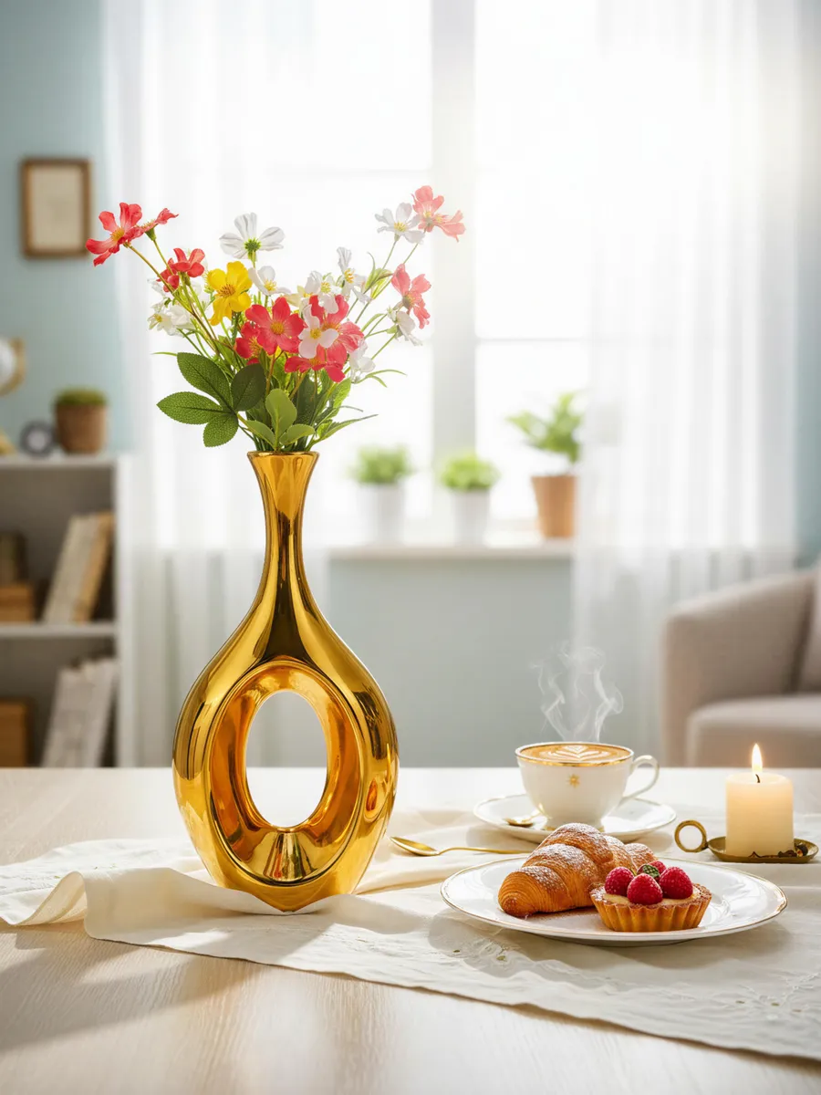 Ваза керамическая золотая для цветов с отверстием 29,5 см — изображение 2