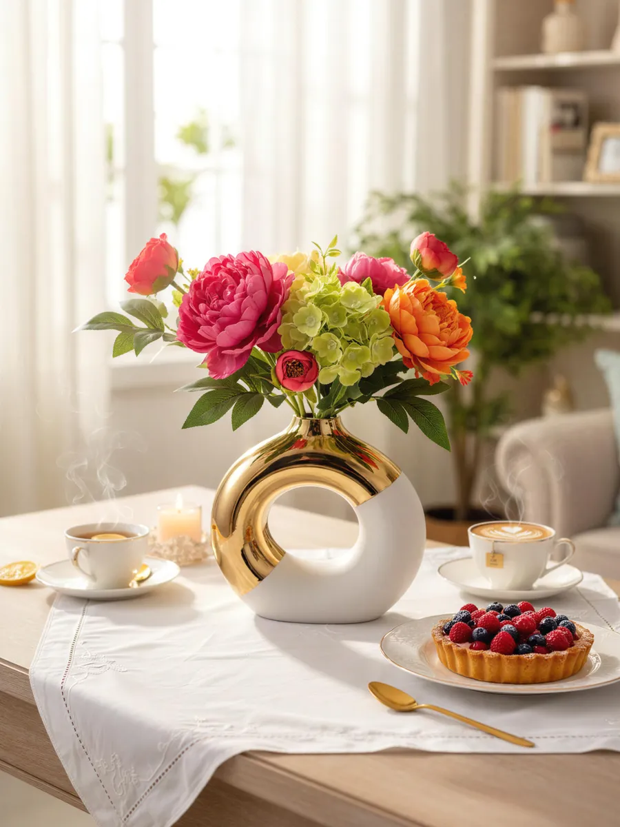 Ваза керамическая для цветов золотая интерьерная 20,5 см — изображение 2