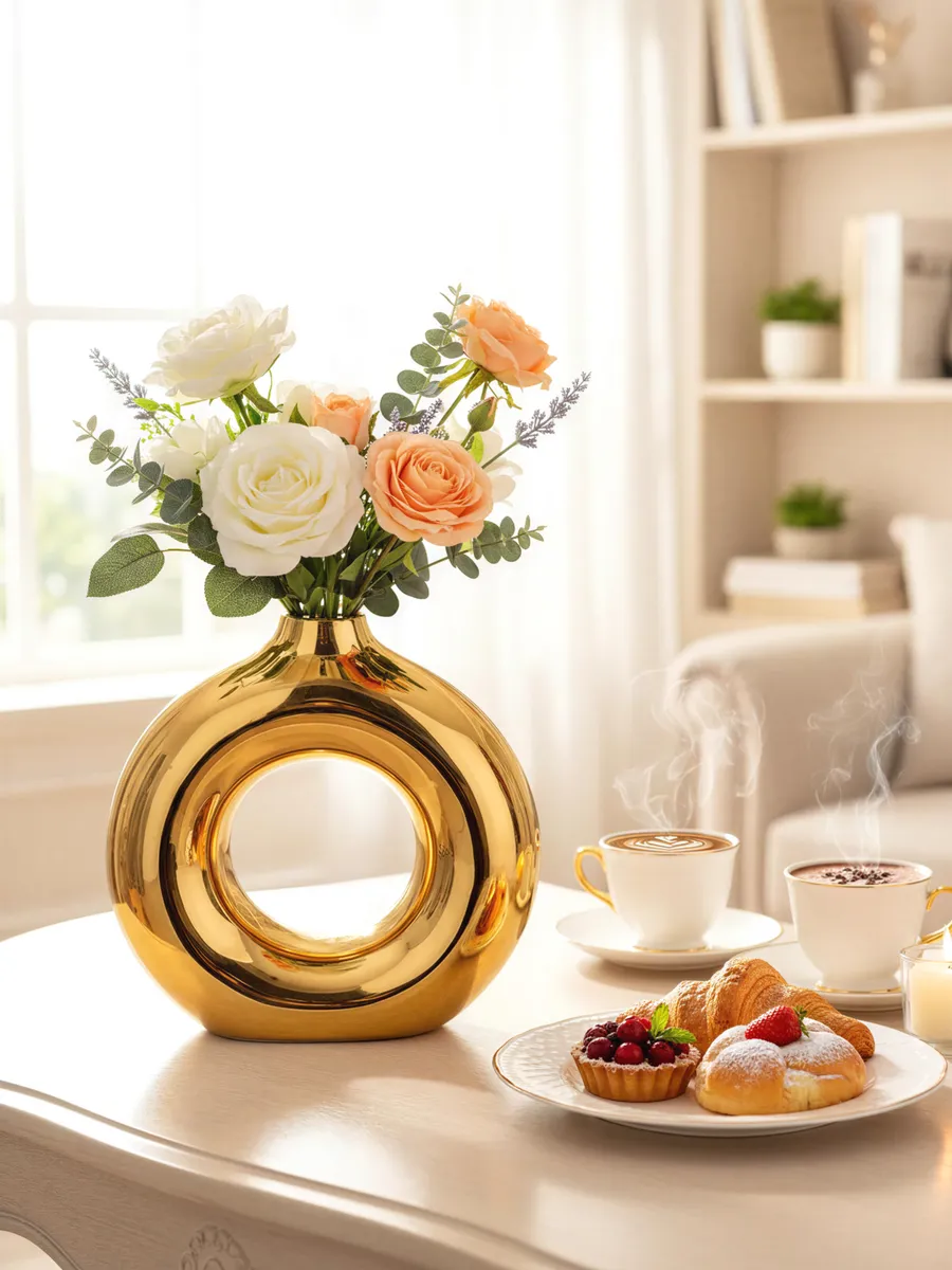 Ваза керамическая золотая для цветов декоративная 20,5 см — изображение 2
