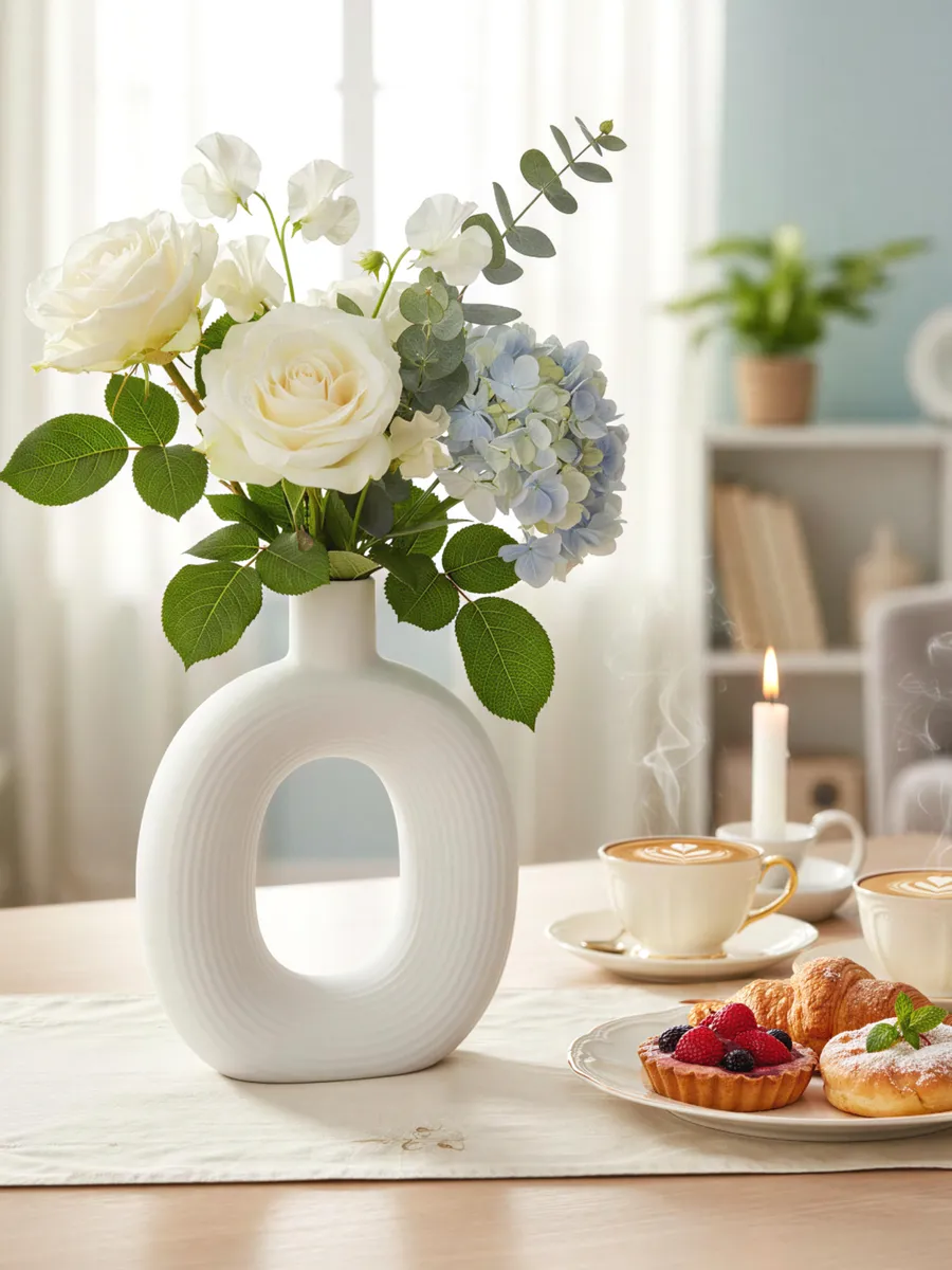 Ваза керамическая белая для цветов интерьерная 30,5 см — изображение 2