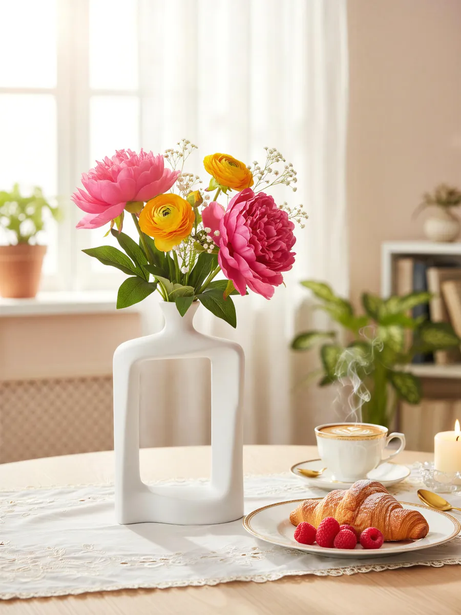 Ваза керамическая белая для цветов настольная 30см — изображение 2