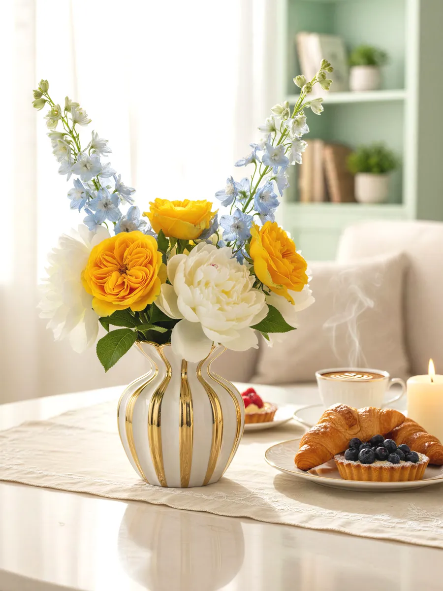 Ваза керамическая для цветов золотая 18 см — изображение 2