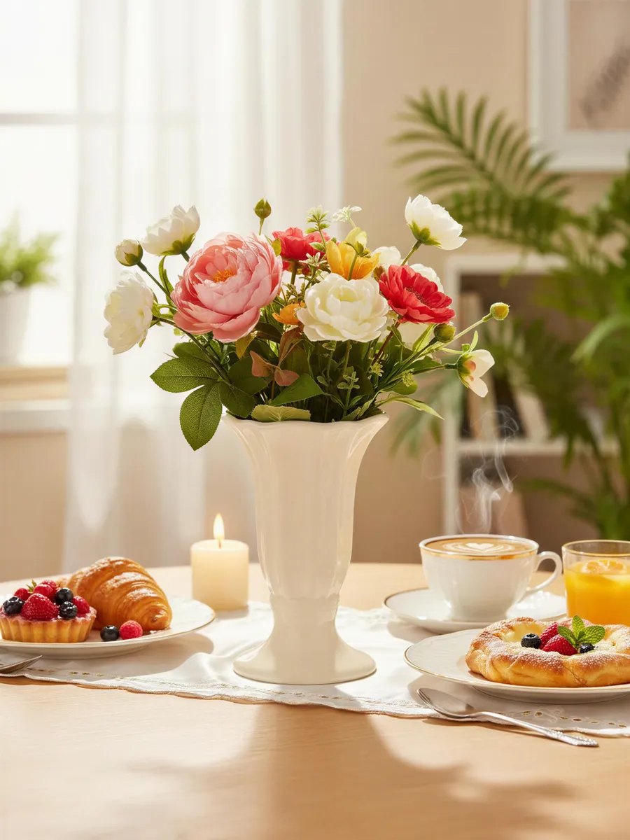 Ваза керамическая для цветов кремовая декоративная 19 см — изображение 2