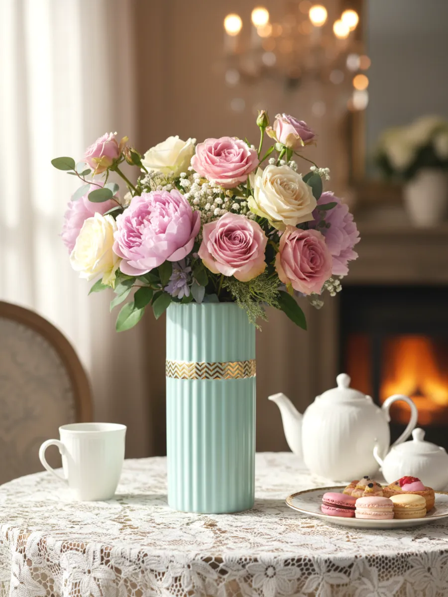 Ваза керамическая для цветов рифленая мятная 22 см — изображение 2