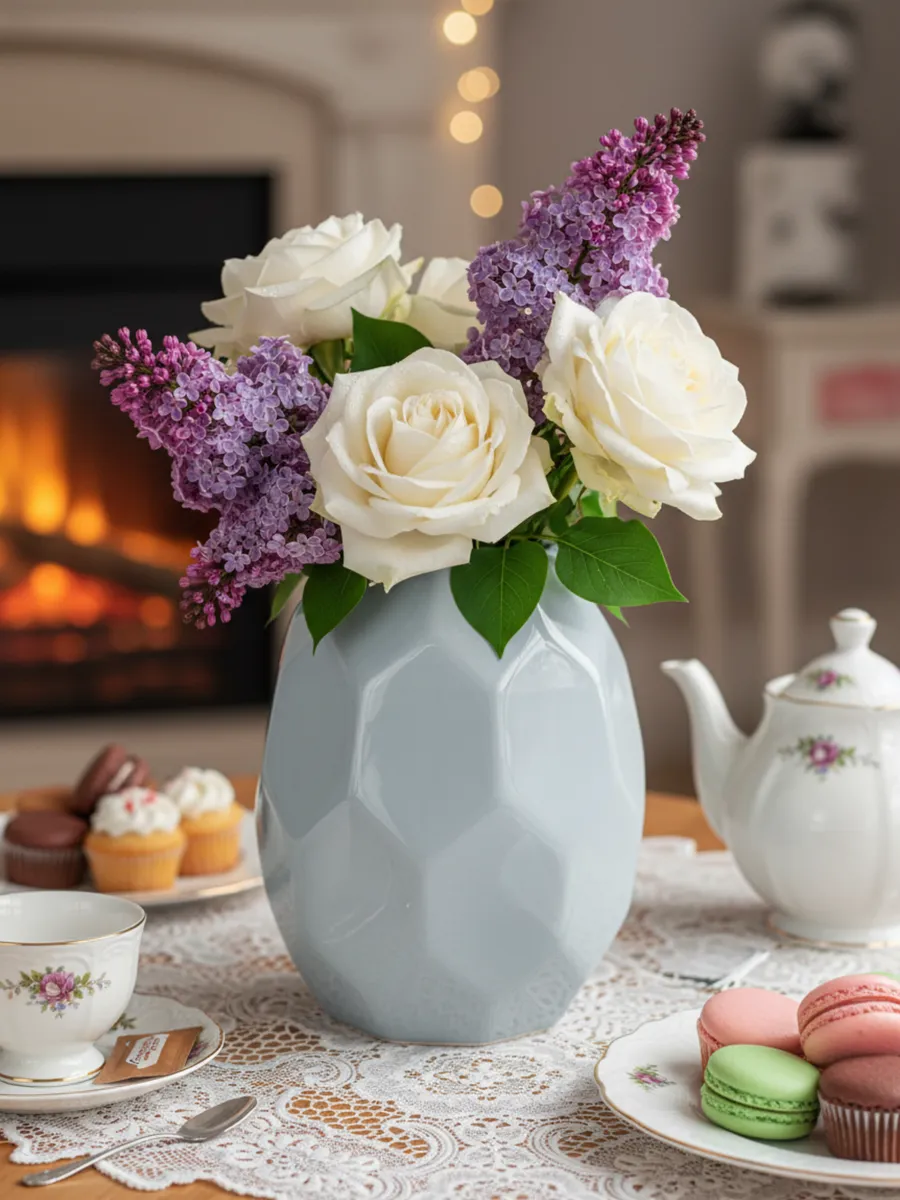 Ваза керамическая для цветов настольная голубая 13 см — изображение 2