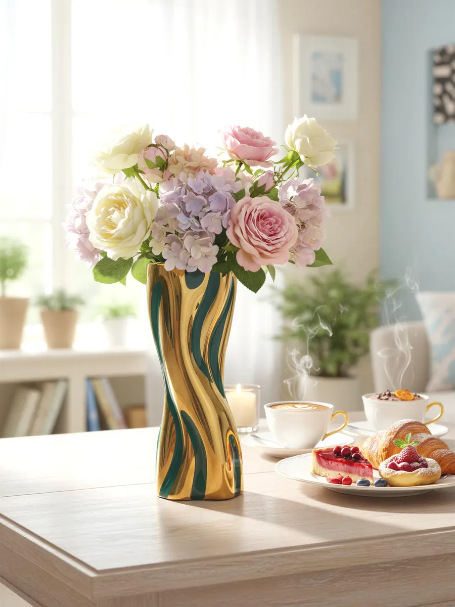 Ваза керамическая интерьерная для цветов золотая 23,5 см — изображение 2