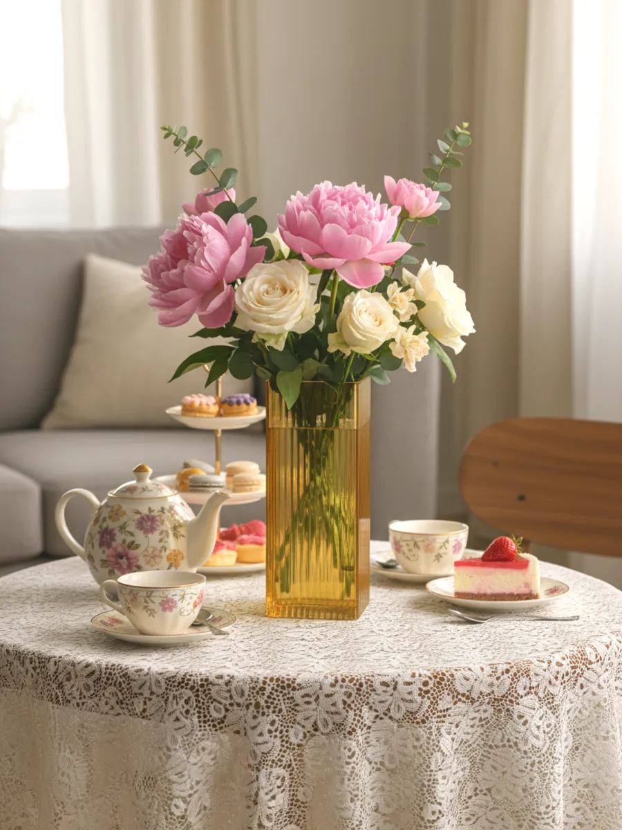 Ваза стеклянная для цветов золотистая 25 см — изображение 2