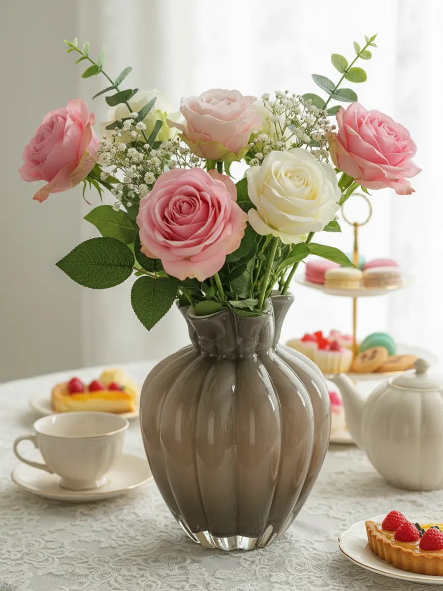 Ваза стеклянная интерьерная для цветов 27см коричневая — изображение 2