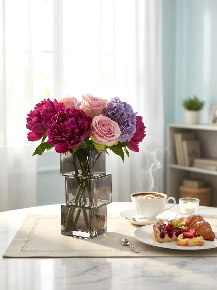 Ваза стеклянная интерьерная для цветов дымчатая 30 см — изображение 2