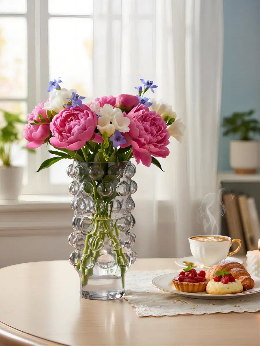 Ваза стеклянная интерьерная для цветов прозрачная 23 см — изображение 2