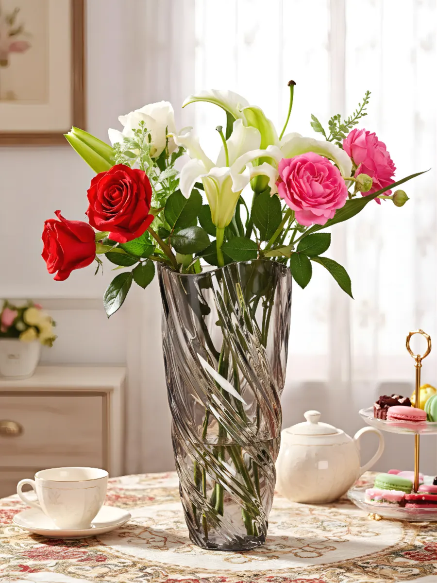 Ваза стеклянная интерьерная для цветов 24 см прозрачная — изображение 2
