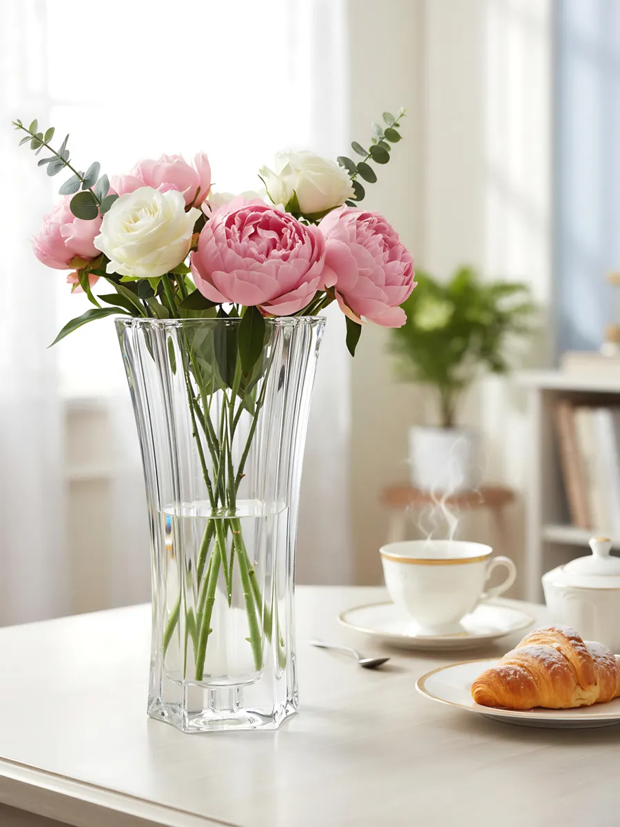 Ваза стеклянная для цветов декоративная 25 см прозрачная — изображение 2