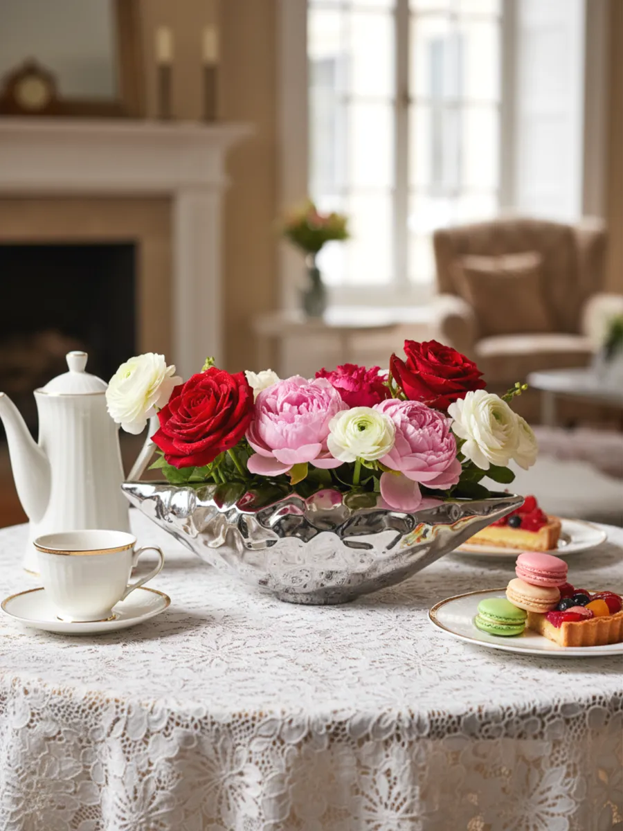 Ваза керамическая для цветов серебристая металлик 10см — изображение 2