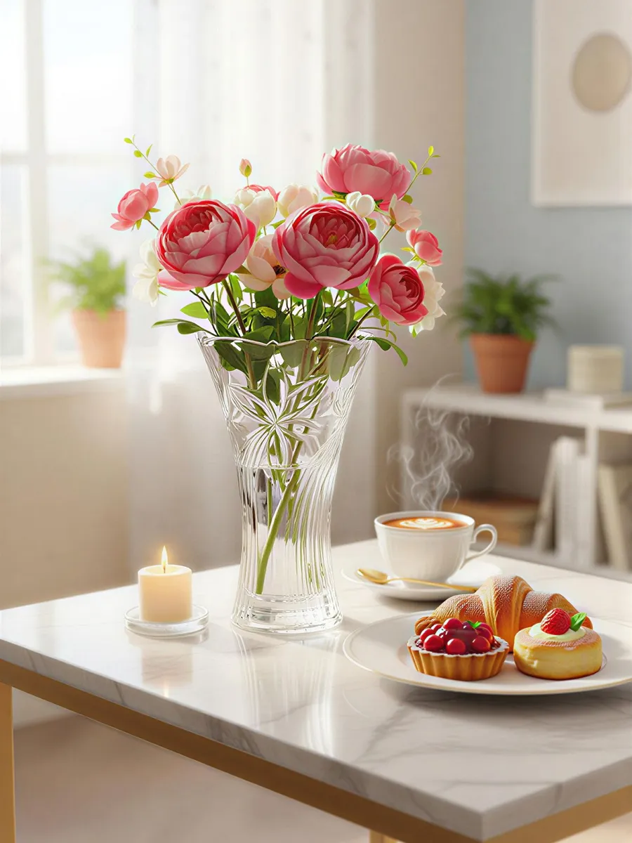 Ваза стеклянная для цветов с гравировкой прозрачная 23,5 см — изображение 2