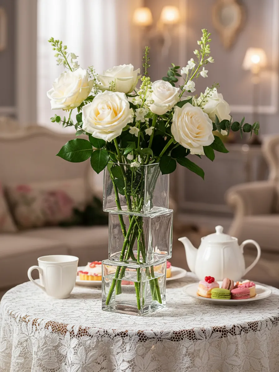 Ваза стеклянная для цветов прозрачная 30 см — изображение 2