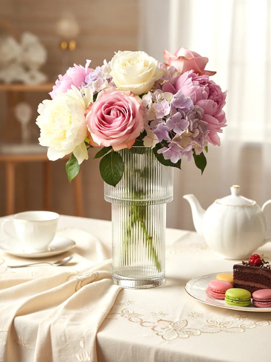 Ваза стеклянная рифленая для цветов прозрачная 30 см — изображение 2